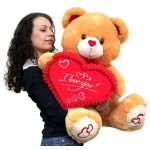 Golden Brown 2.5 Feet Sitting I Love You Heart Teddy Bear